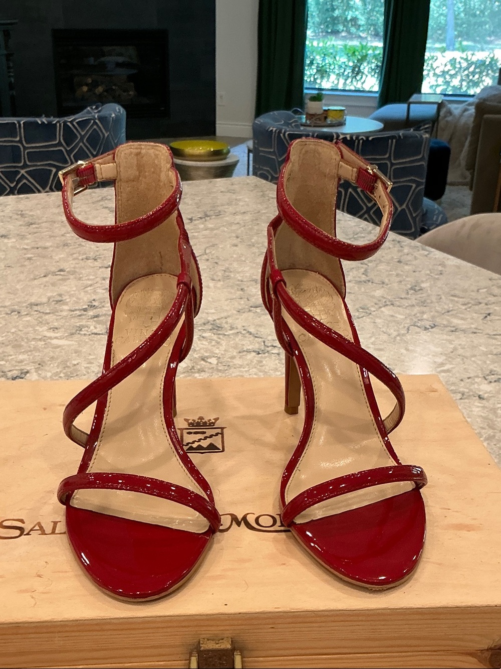 Vince Camuto Red Patent Strappy Stiletto Sandals - Picture 2 of 7